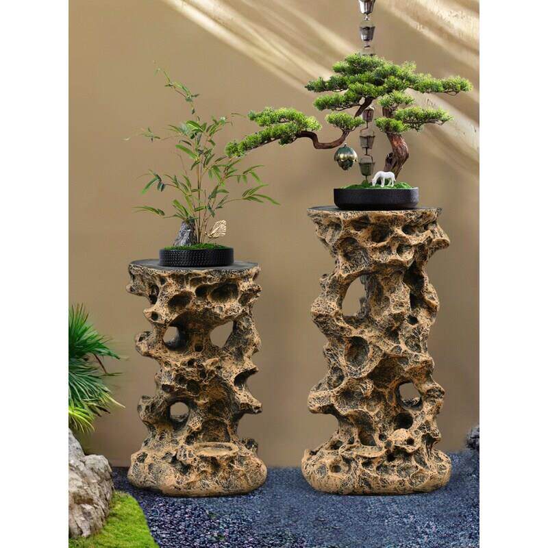 花园装饰太湖石树脂底座彷石墩户外庭院盆景别墅露台花盆花架摆件