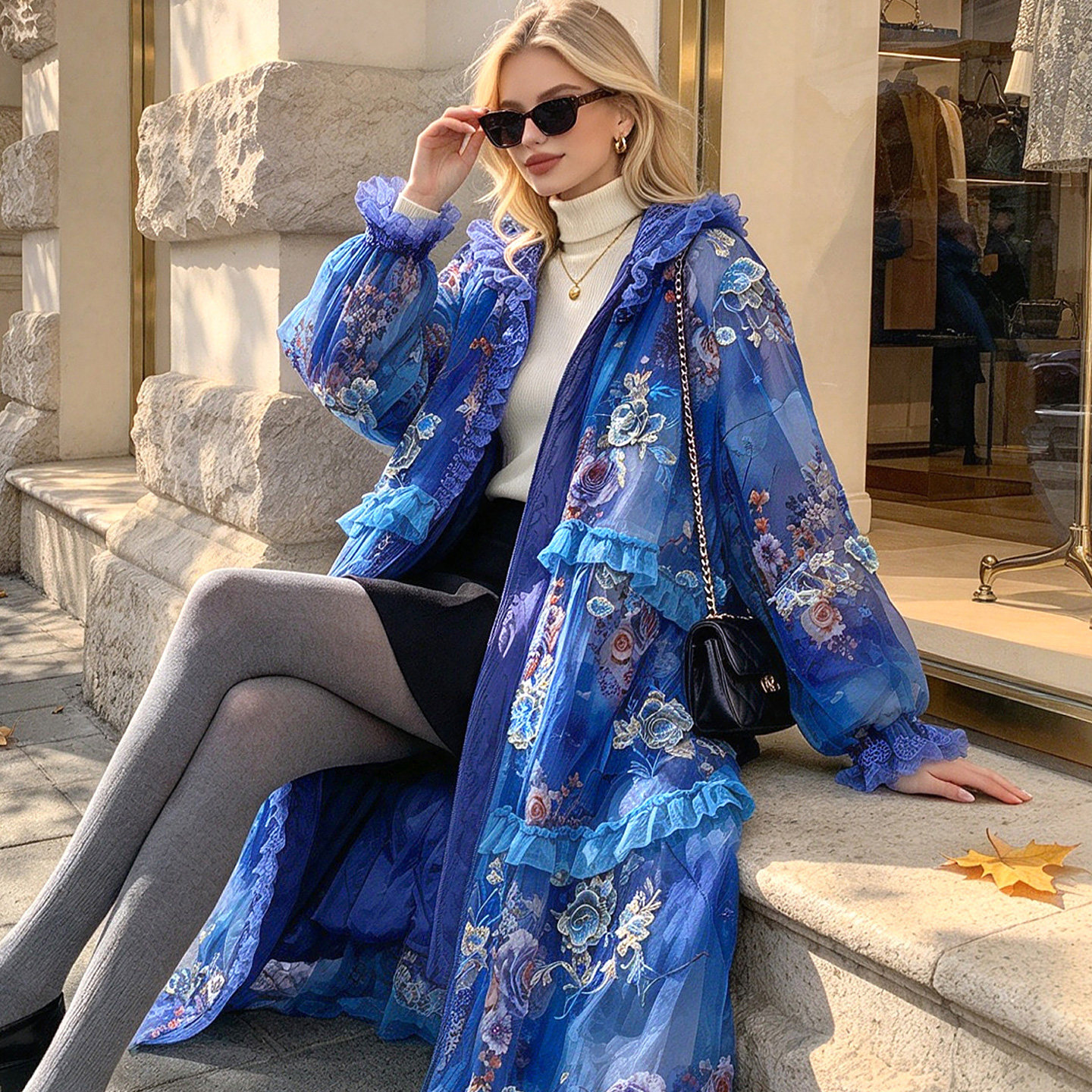 桑蚕丝棉服女小个子时尚百搭高级轻奢印花刺绣中长款宽松保暖外套