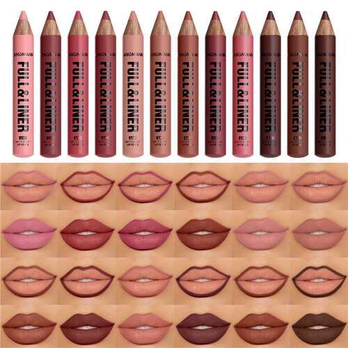 12 Colors Wooden Lip Liner 可削持久唇线口红笔