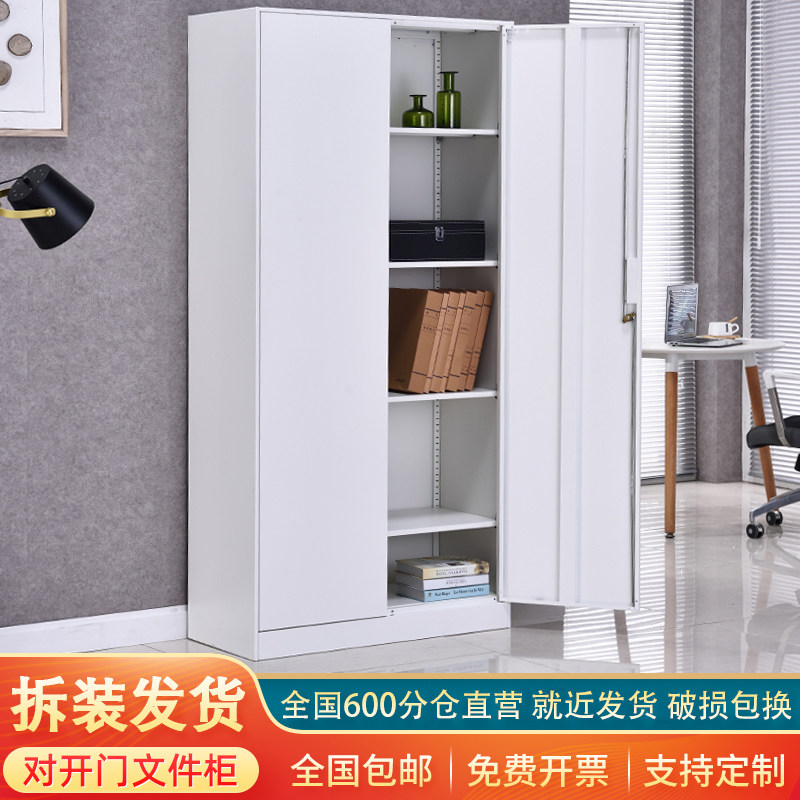 白色铁门对开文件柜二门铁皮柜资料柜带锁员工档案柜财务凭证柜子