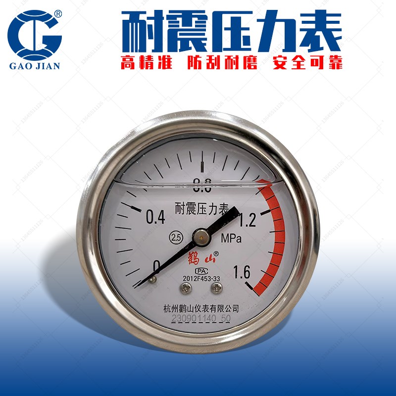 储气罐轴向耐震压力表背出式空压机油气桶抗震油压表液压表YN60Z
