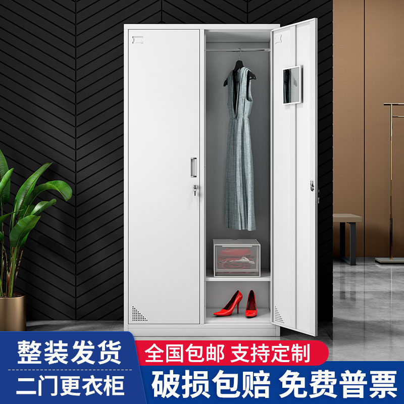 钢制二门更衣柜员工办公铁皮换衣柜带锁储物柜工厂宿舍鞋柜收纳柜