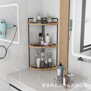 现货桌面拐角浴室台面多层收纳架木制扇形三角厨房调料整理置物架