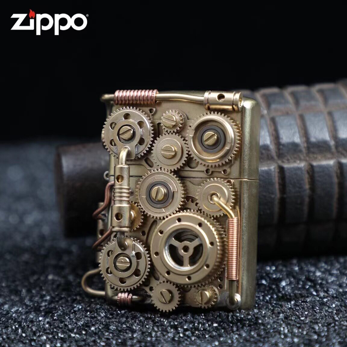 ZIPPO煤油防风打火机蒸汽朋克黄铜齿轮个性复古煤油机个性送礼