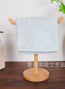 现代简约木质毛巾架桌面实木站立式面巾架家用木制T形毛巾收纳架