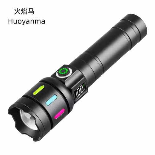 新款白激光手电筒伸缩变焦荧光电显户外多功能强光铝合金手电