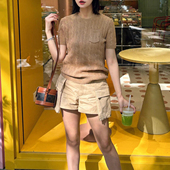 春夏新款 T恤口袋战马刺绣上衣女拉夫 羊毛绞花圆领短袖 短袖 针织衫