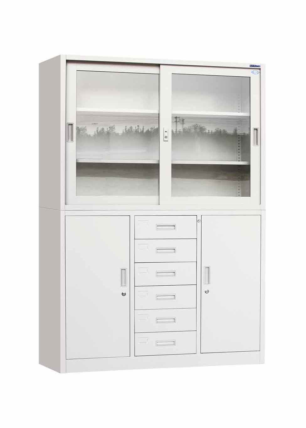 加厚钢制宽中六斗文件柜铁皮柜矮柜办公移门资料柜带抽屉档案柜子