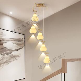 新中式楼梯吊灯简约创意复式楼别墅中空客厅挑空旋转楼梯间长吊灯