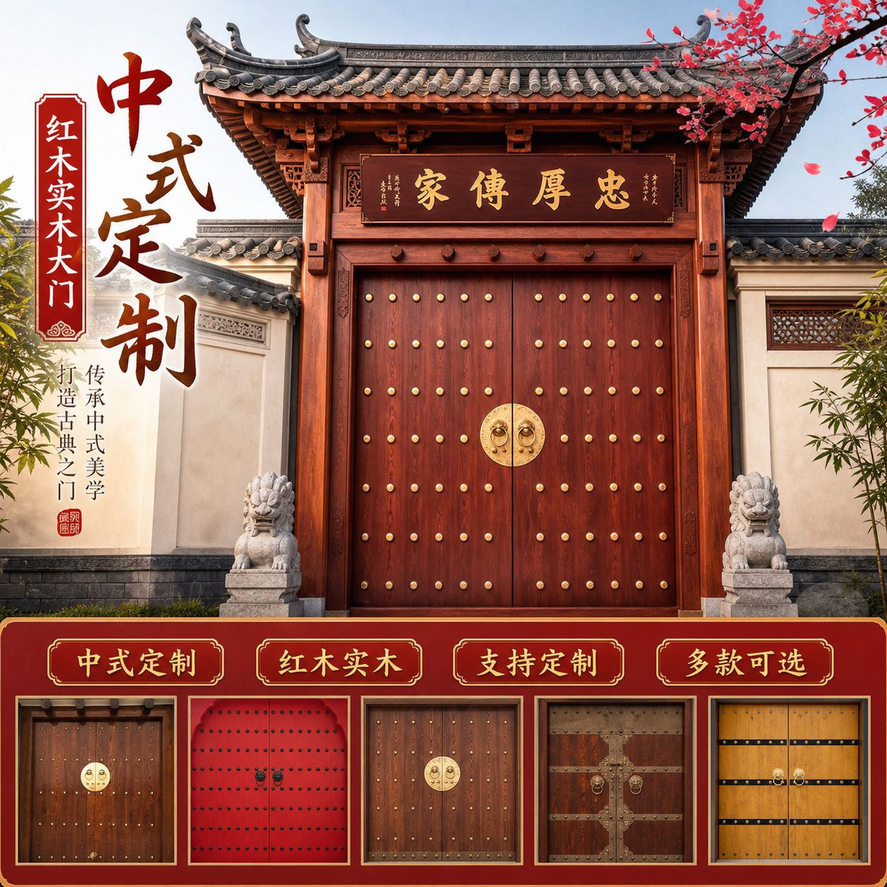 中式宫殿寺庙景区古建筑配置仿古铜钉门 庭院古建筑红木实木大门