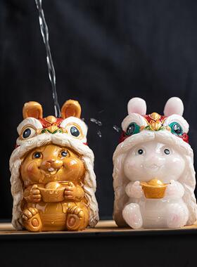 创意国潮可爱醒狮兔子精品变色可养茶宠摆件功夫茶具茶盘桌面装饰