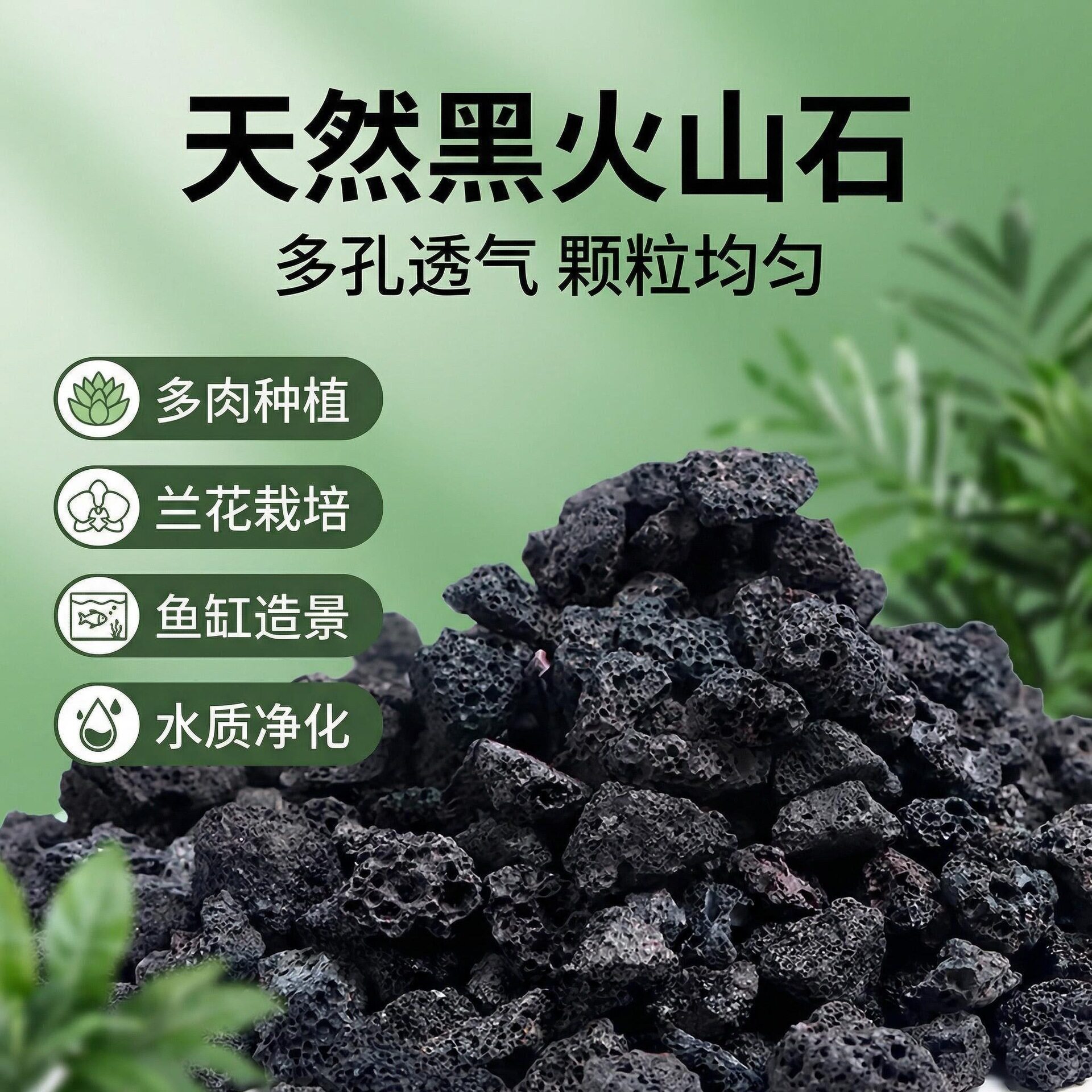 黑色火山石多肉兰花铺面拌土透气防烂根鱼缸造景水质净化黑火山石