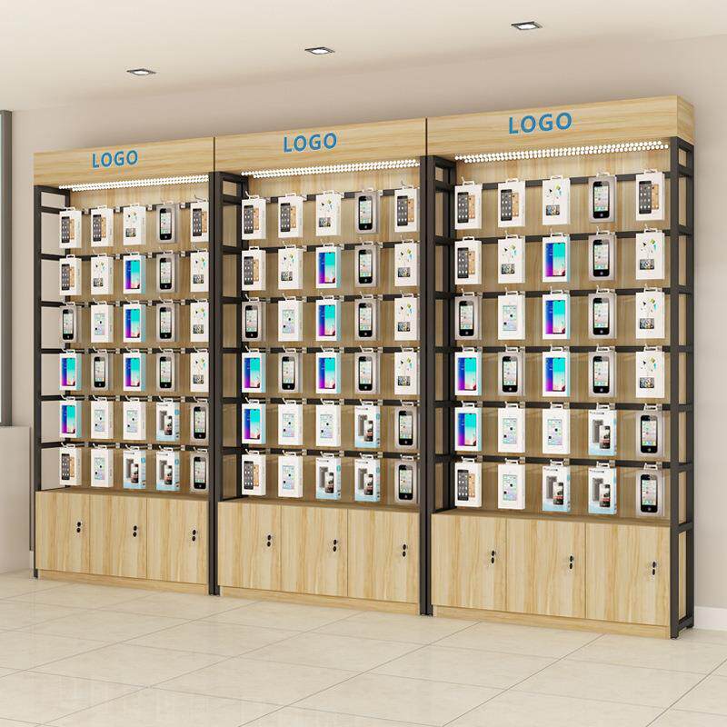 超市货架商品零食钢木挂钩货架靠墙展示柜手机配件柜样品包展示架