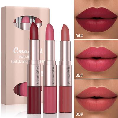 3Pcs 2 in 1 Lipstick & Lip Gloss Moisturizing Kit 口红三件套
