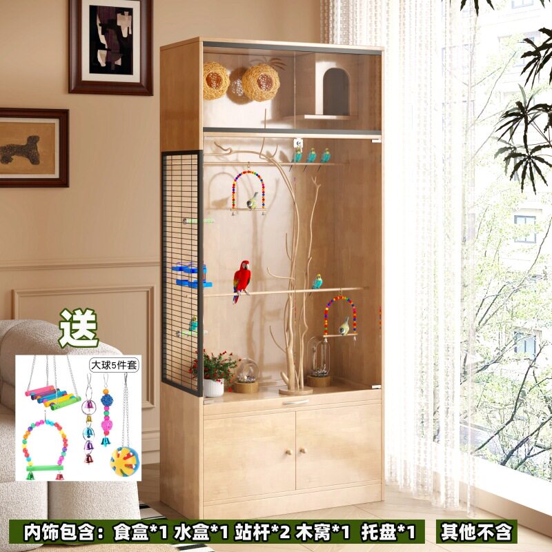 鹦鹉鸟笼鸟别墅实木制大号鸟窝大空间玻璃透明繁殖笼批发实木环保