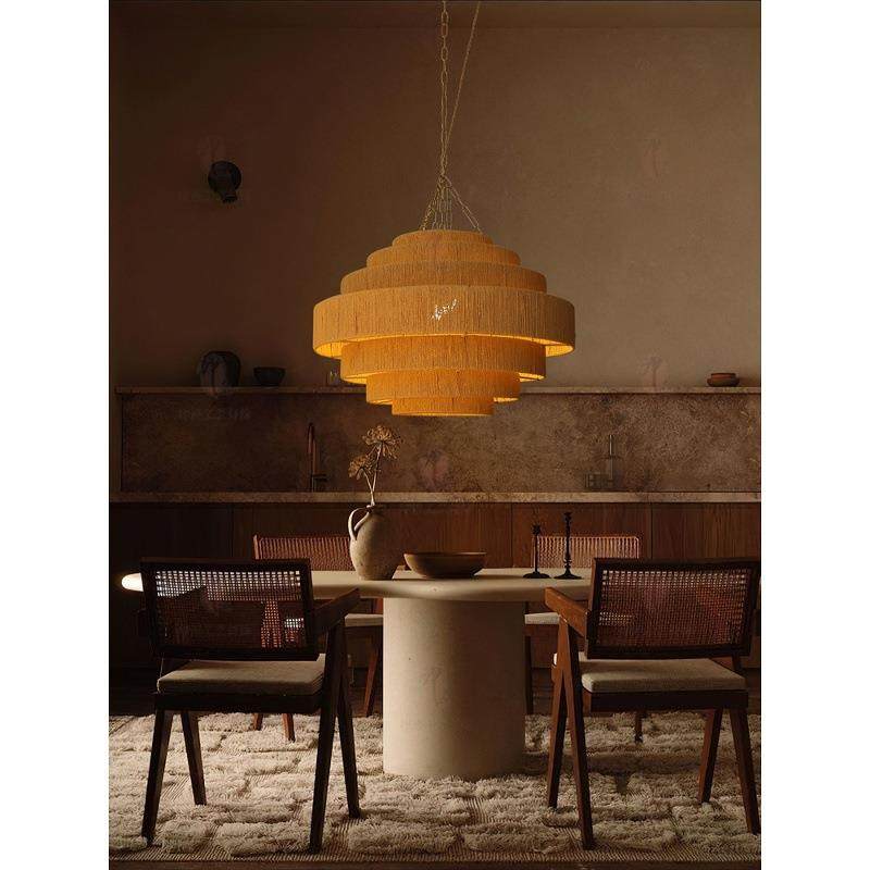 中古风餐厅吊灯店铺商用餐饮包厢别墅客厅楼梯侘寂风创意麻绳灯具,家装灯饰光源,智能吊灯,淘宝优惠券,粉丝福利购,淘宝优惠卷