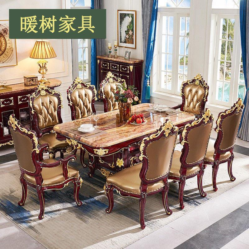 欧式实木餐桌大理石家用饭桌别墅酒店大餐桌椅组合带储物柜长方形