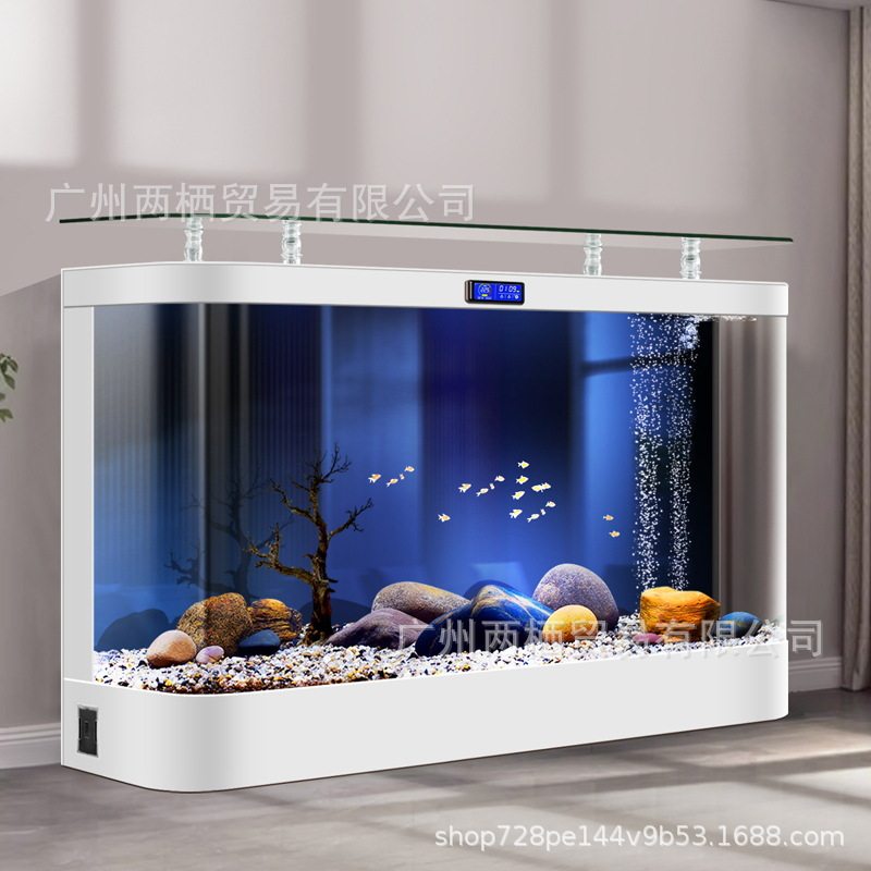 客厅靠墙鱼缸中大型2026新款弧形一体玻璃生态水族箱免换水金鱼缸