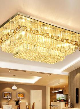 厂家客厅金色长方形水晶灯 现代LED吸顶灯供应客厅 卧室 灯具