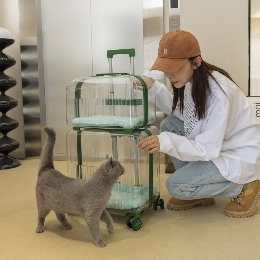 透明宠物拉杆箱猫包外出便捷双层两三只猫咪狗狗旅行箱透气大容量