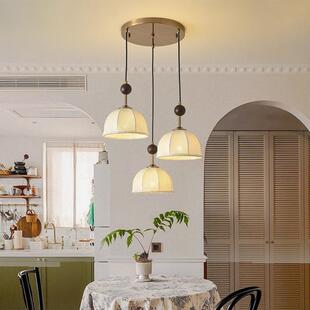 法式中古主卧室床头吊灯复古侘寂风实木布艺吧台房间衣帽间吊线灯