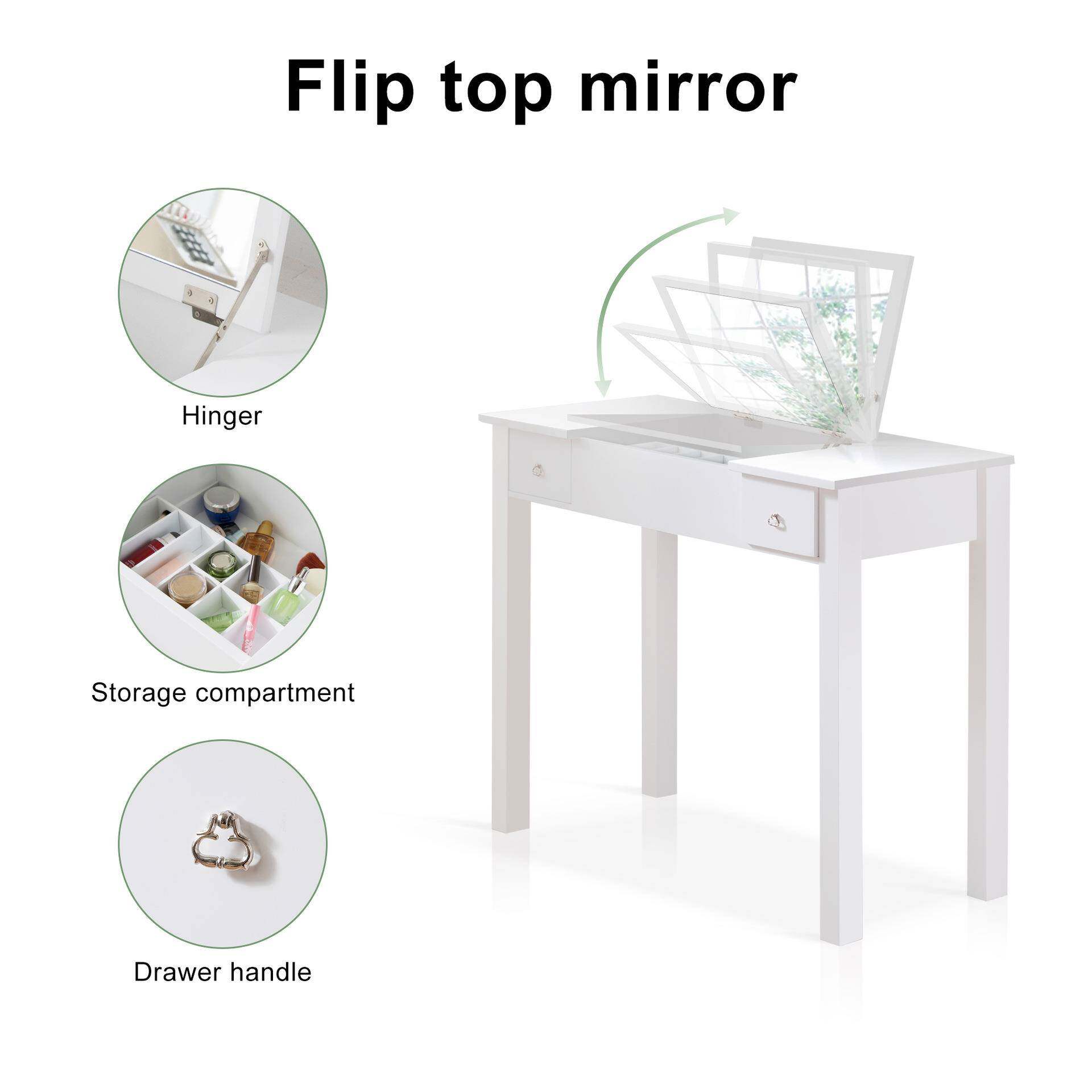 简约家居梳妆台化妆桌翻盖镜面化妆台收纳梳妆桌子凳子套装现货