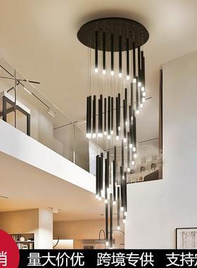 楼梯吊灯 复式楼别墅旋转长灯具现代简约大气创意个性led北欧吊灯