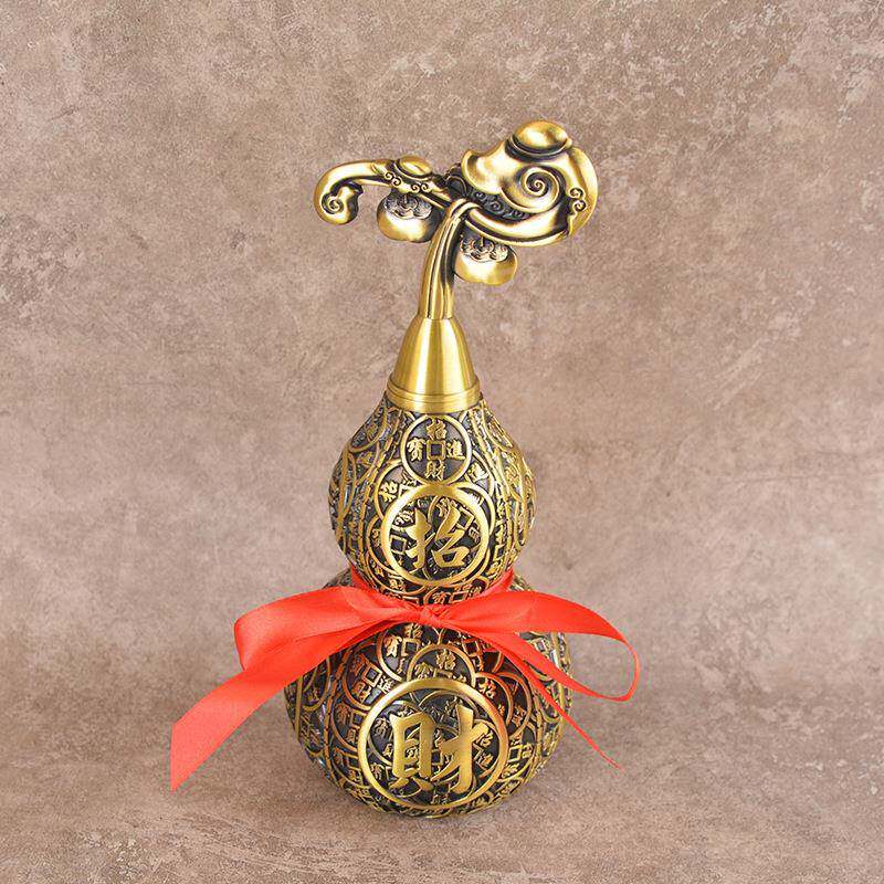 宏达 全黄铜吉祥如意钱币铜葫芦 家居办公室玄关铜葫芦礼品摆件