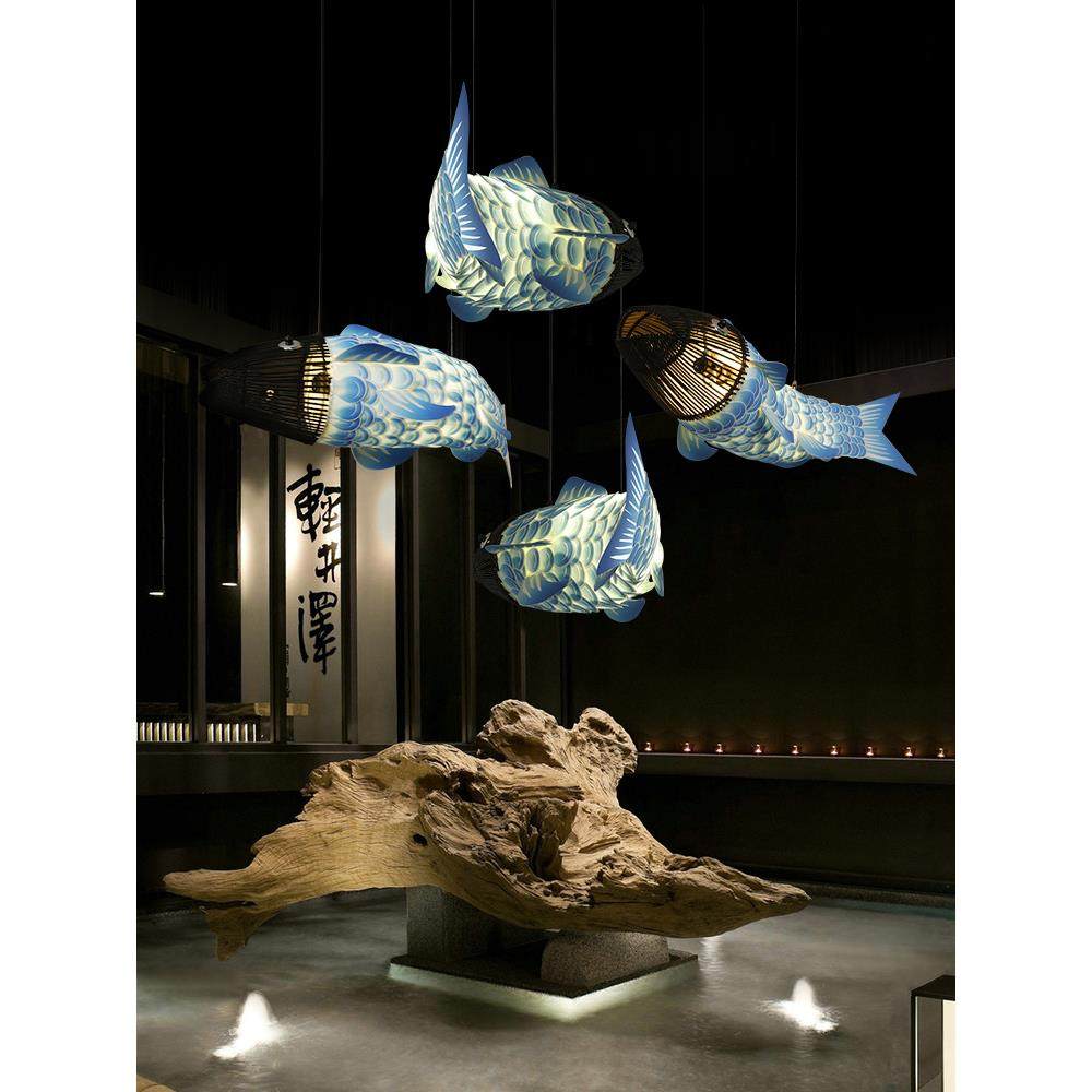 鱼形吊灯中式餐厅酒店火锅店创意设计师餐饮店饭店装饰鱼灯造型灯,家装灯饰光源,智能吊灯,淘宝优惠券,粉丝福利购,淘宝优惠卷