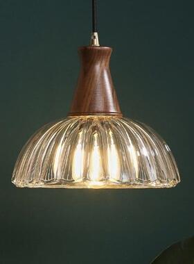 花田法式中古新中式复古餐厅吧台大号单头胡桃玻璃床头吊灯