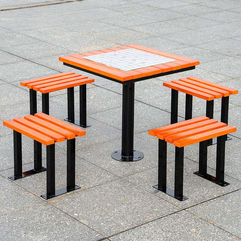 公园不锈钢象棋椅小区户外休闲防腐木桌椅室外一桌四椅