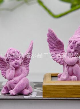 植绒紫色天使摆件家居桌面树脂工艺品办公桌客厅装饰人物雕像摆件
