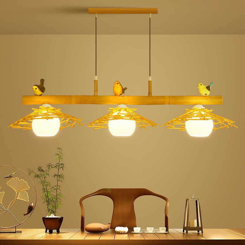 新中式餐厅吊灯三头创意个性饭厅吧台茶室民宿酒店小鸟艺术竹编灯,家装灯饰光源,智能吊灯,淘宝优惠券,粉丝福利购,淘宝优惠卷