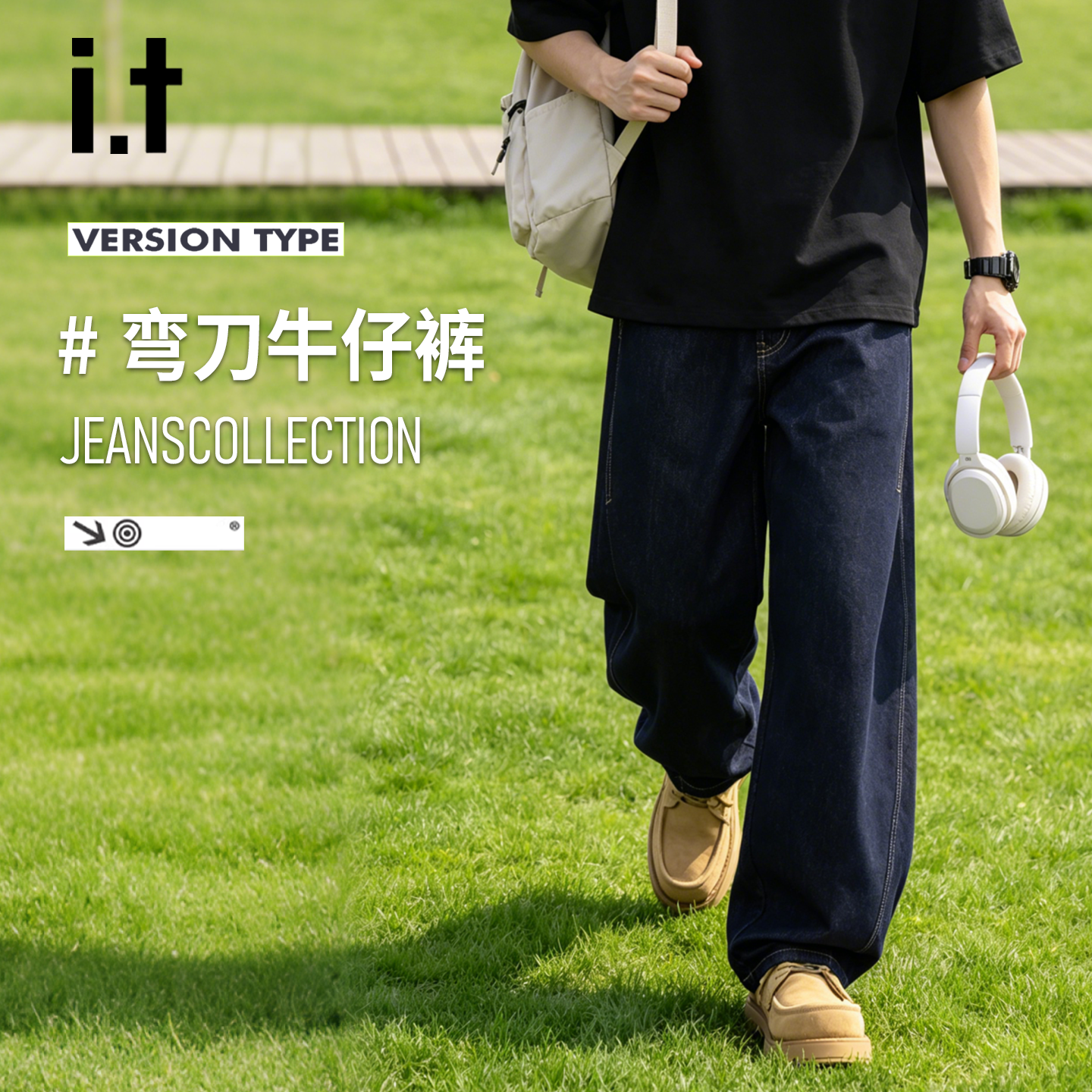 it izzue美式复古原色牛仔裤男夏季宽松阔腿弯刀裤潮牌百搭长裤