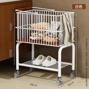 纳然可移动脏衣篮带轮双层衣服收纳小推车置物收纳筐卫生间碳钢脏