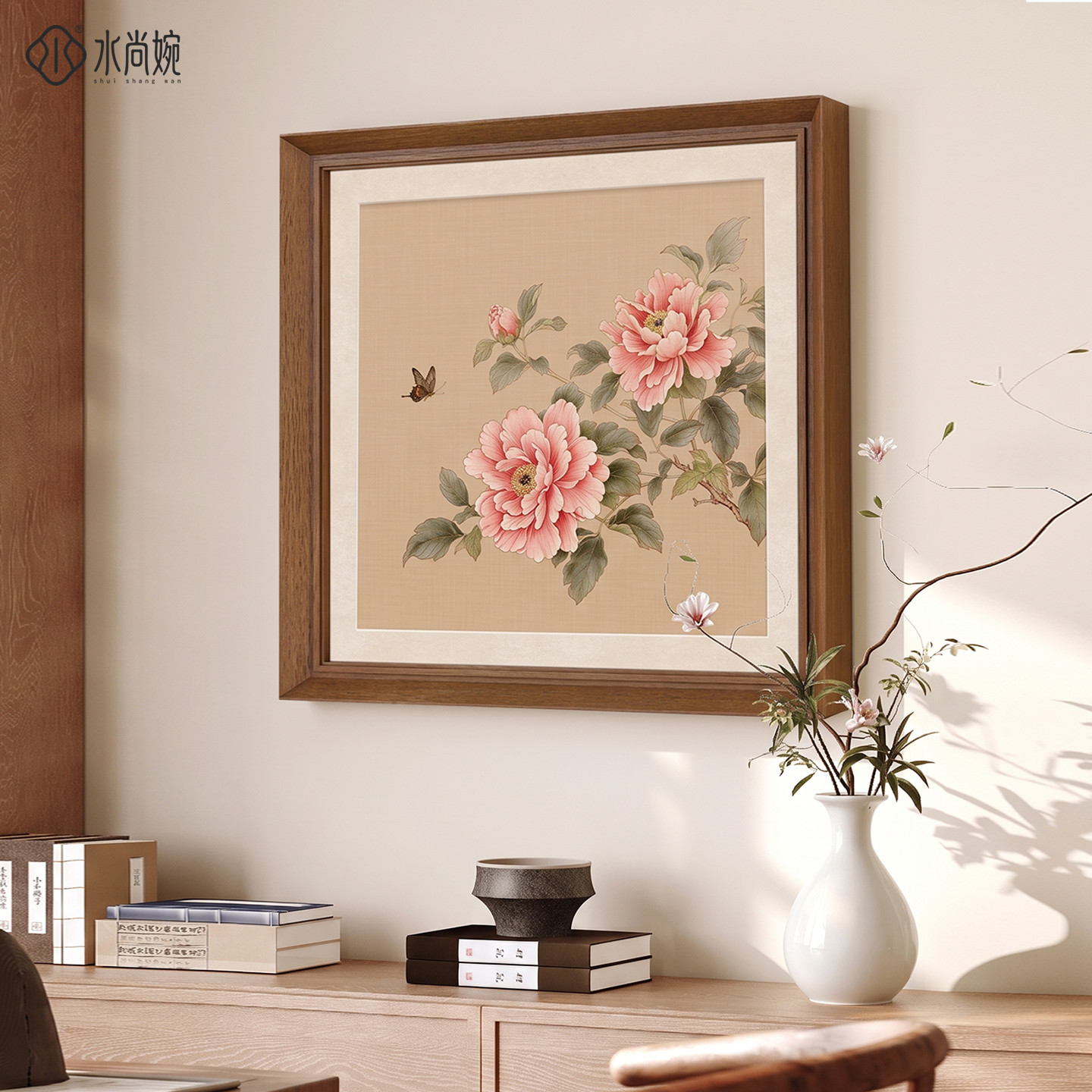 新中式牡丹花斗柜装饰画宋代美学客厅餐厅挂画花开富贵好寓意壁画