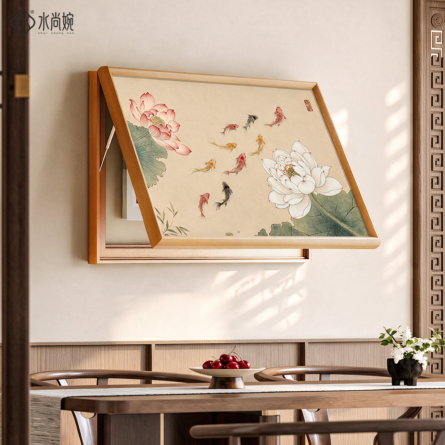 荷花九鱼图宋代美学配电箱装饰画