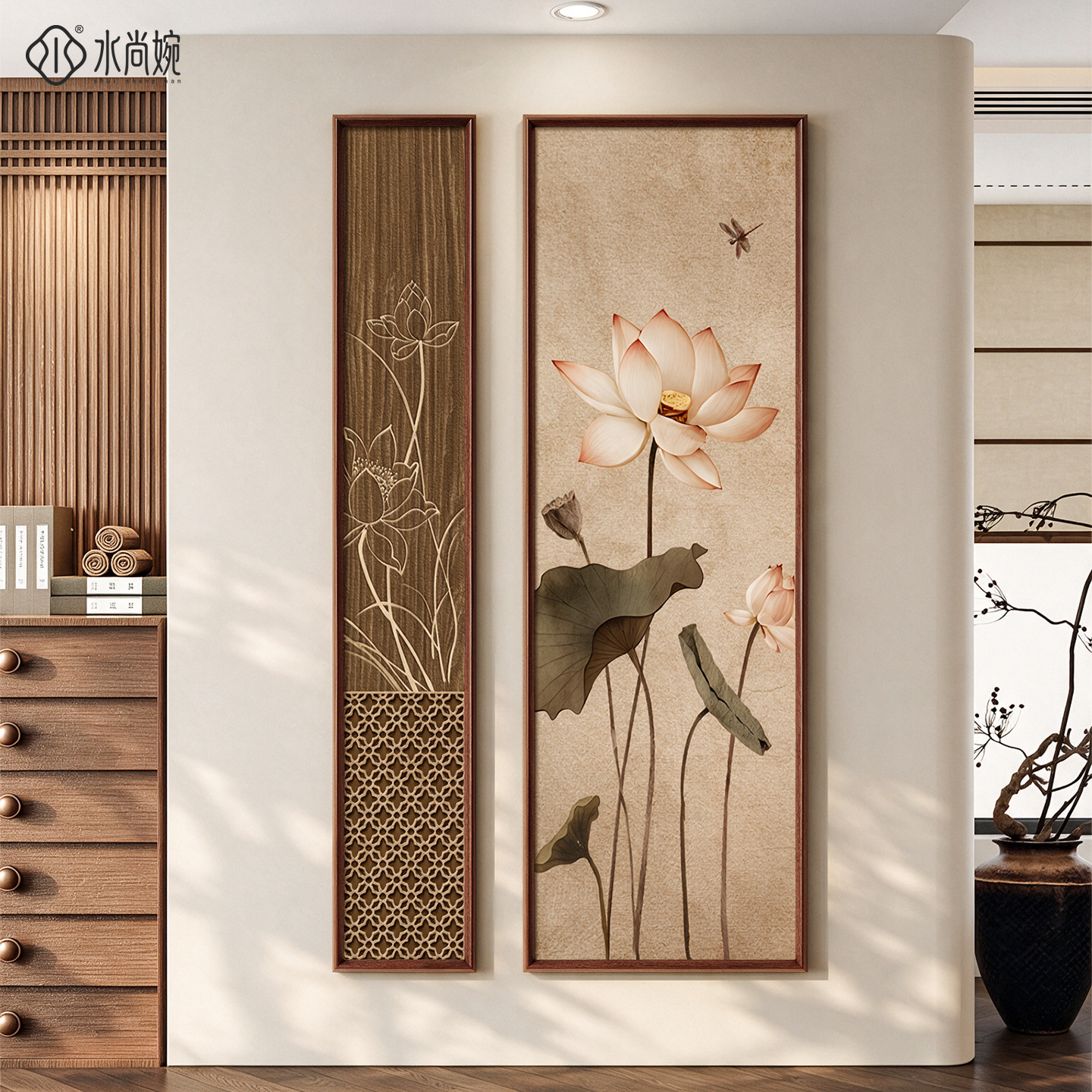 宋式美学荷花图走廊过道装饰画