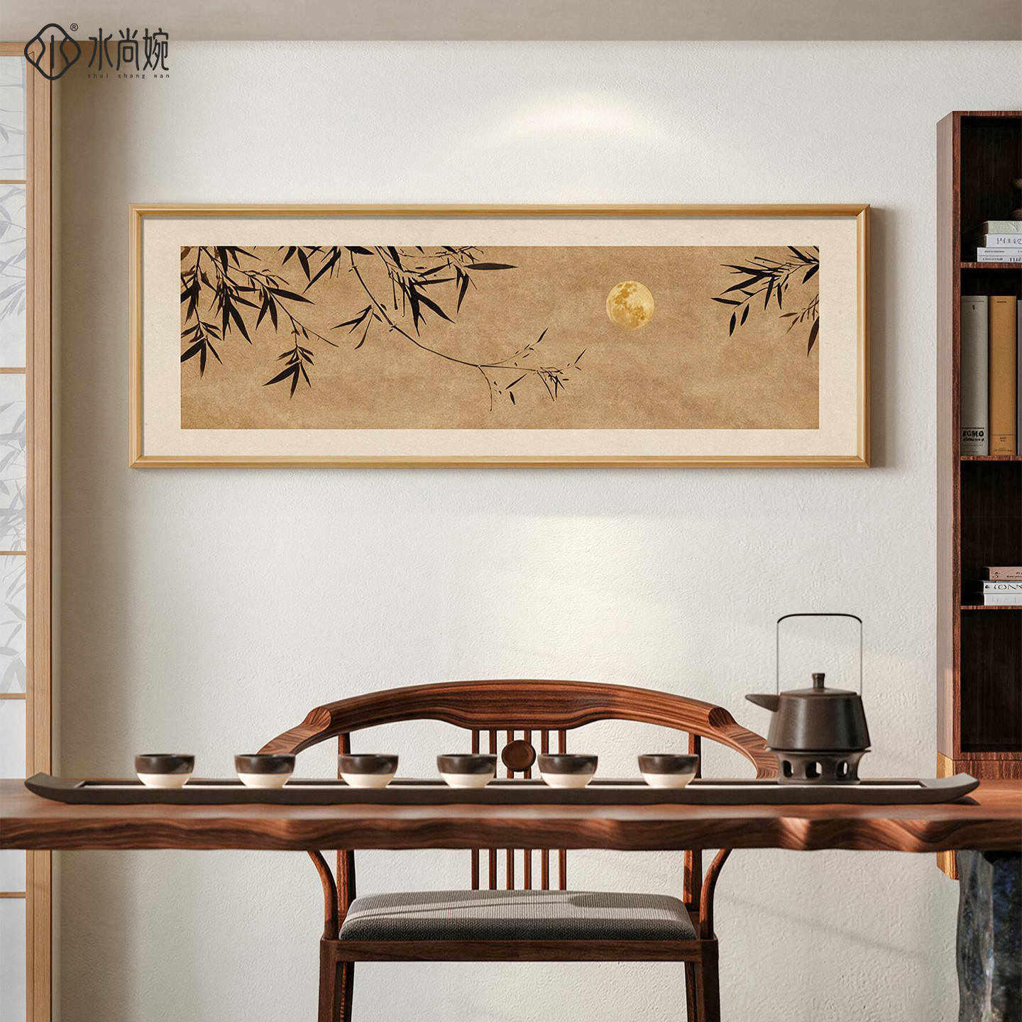 竹报平安茶桌茶台背景墙挂画