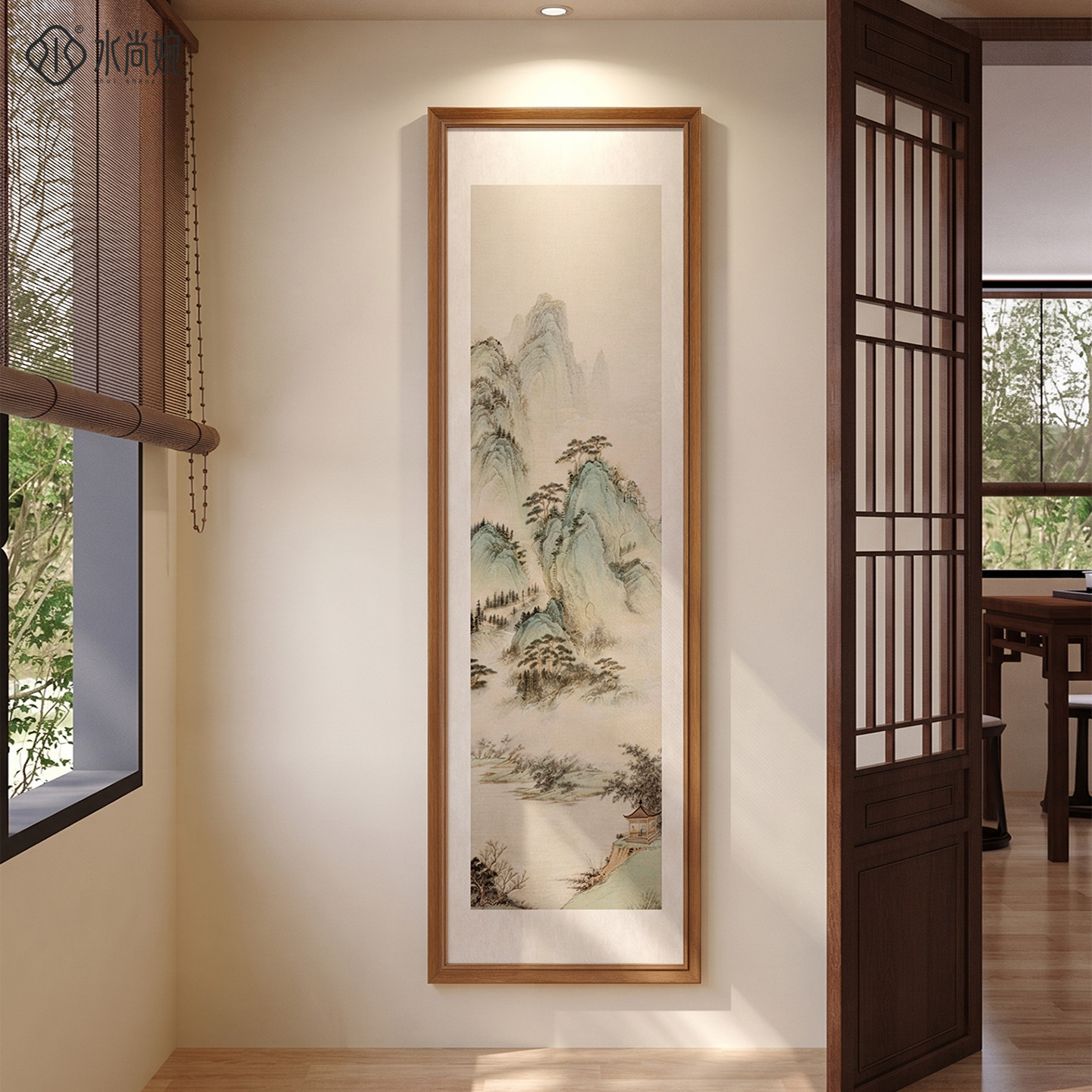 山水图新中式玄关装饰画靠山图茶室书房壁画宋代美学走廊过道挂画