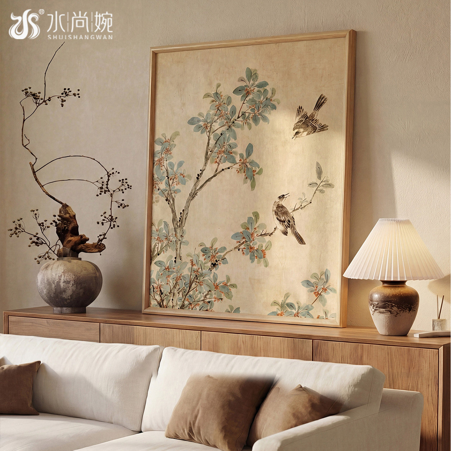 宋氏美学花鸟图客厅背景墙装饰画新中式桂花玄关斗柜挂画禅意壁画