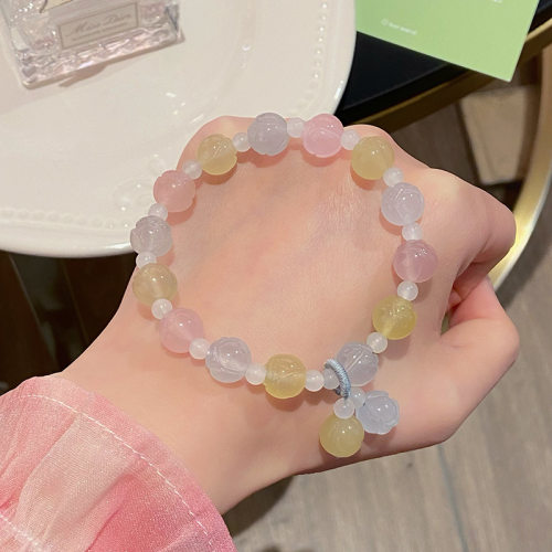 软糯甜美清新春夏马卡龙色摩根石手串雕刻玫瑰ins心手链饰品