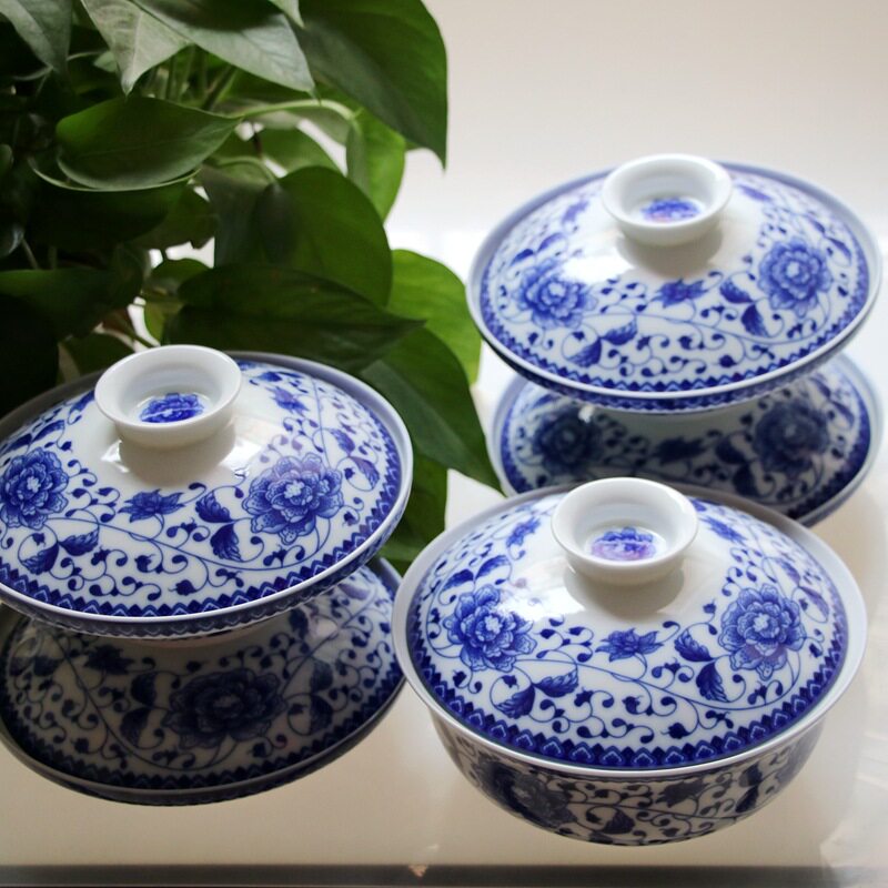 秋冬餐具陶瓷套装高白中式青花圆形和合器釉下彩带盖碗四菜一汤碗
