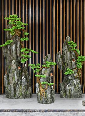 假山造景装饰落地组合摆件中式园林仿真迎客松室内外庭院酒店会所