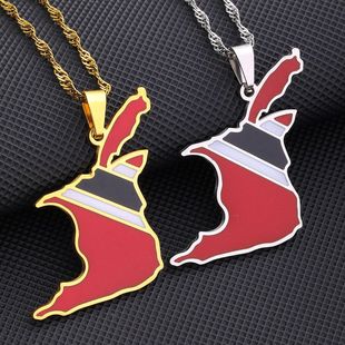 复古地图与旗帜特立尼达和多巴哥热卖站独立名族项链女士不锈钢风
