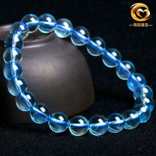 海蓝宝级珠宝手链天然7A巴西深蓝色6A5A明远手串海蓝宝厂家饰品