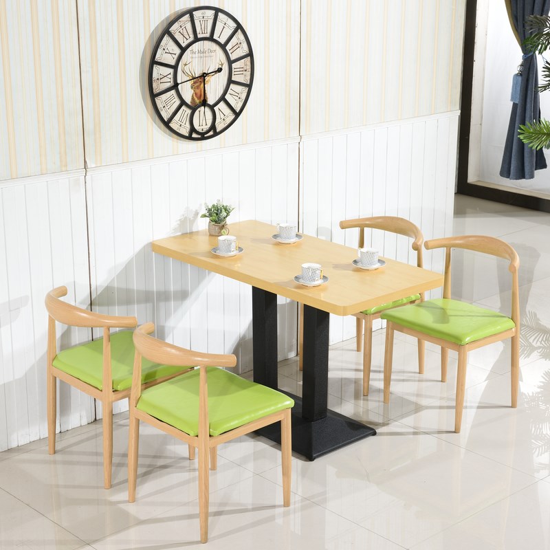 铁艺牛角椅仿实木简约食堂主题西餐厅奶茶小吃火锅店快餐桌椅组合