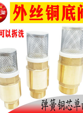 外丝铜底阀带滤网井底水管过滤单向止回阀自吸泵弹簧螺纹铜芯4分6