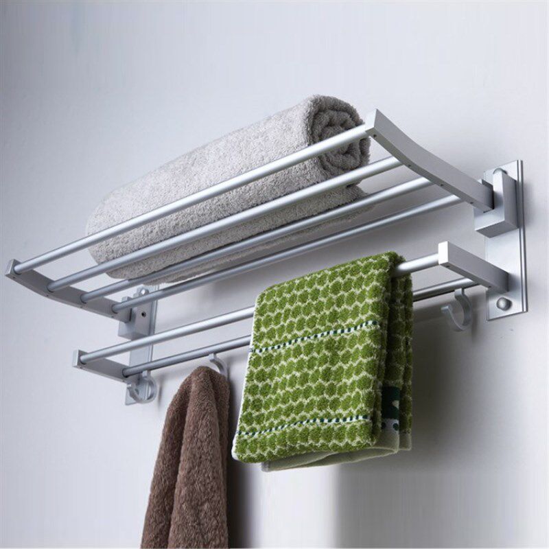 卫生间折叠式活动毛巾架太空铝浴巾架浴室挂件五金销包邮免钉安装