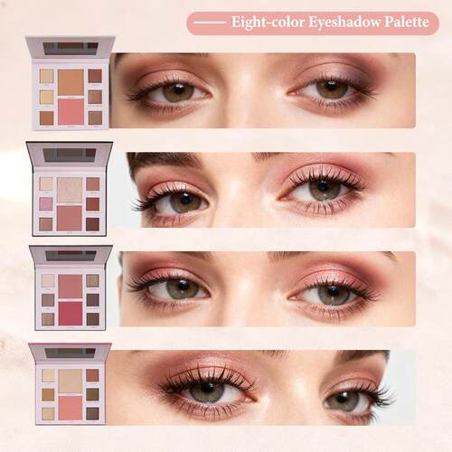 8-color eyeshadow palette, shimmer, pearlescent, waterproof